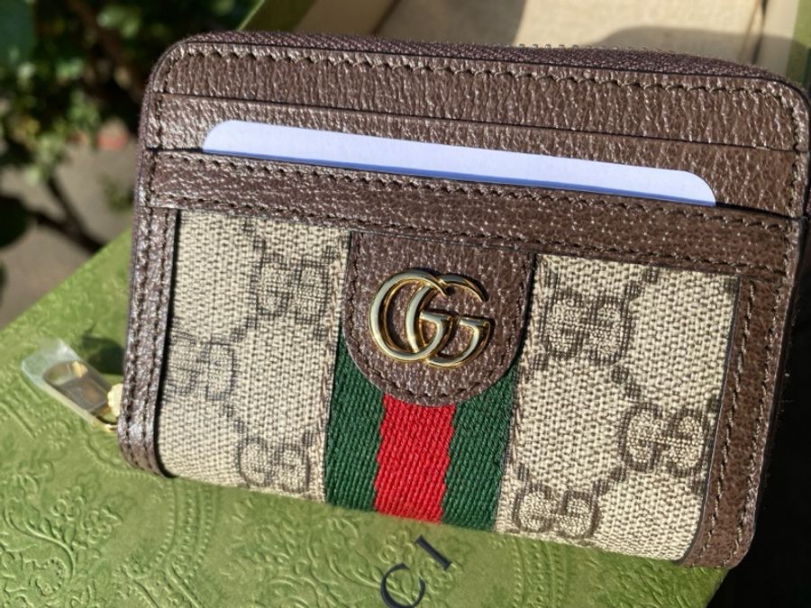 全新GUCCI 658552 Ophidia 老花 綠紅綠pvcㄇ字拉鍊卡片零錢包-3