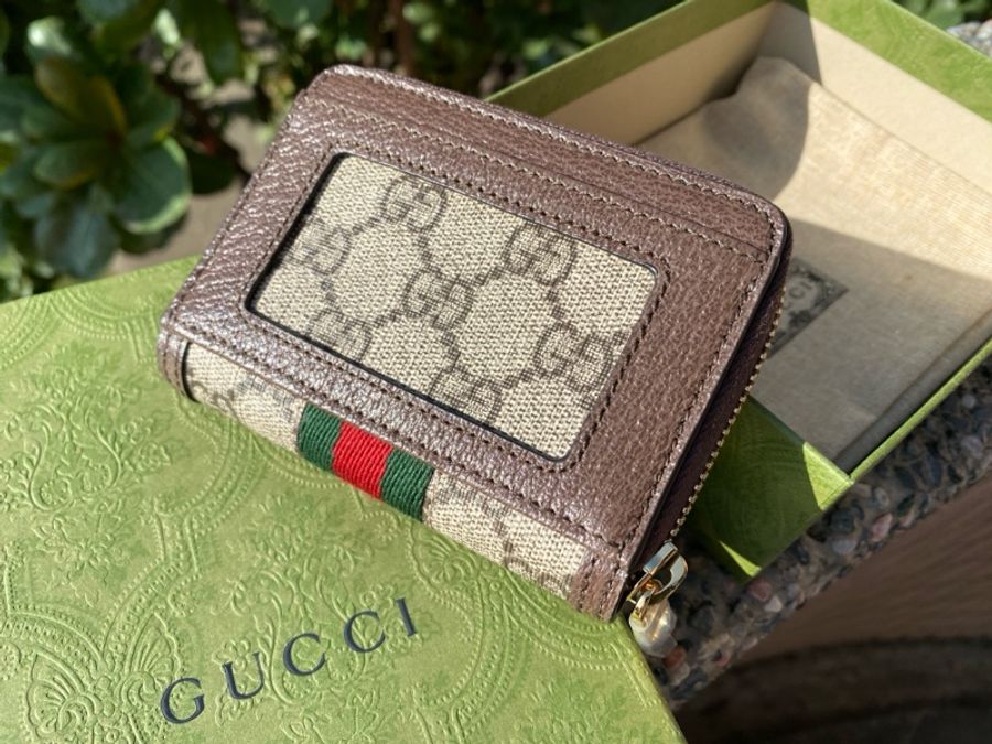 全新GUCCI 658552 Ophidia 老花 綠紅綠pvcㄇ字拉鍊卡片零錢包-4