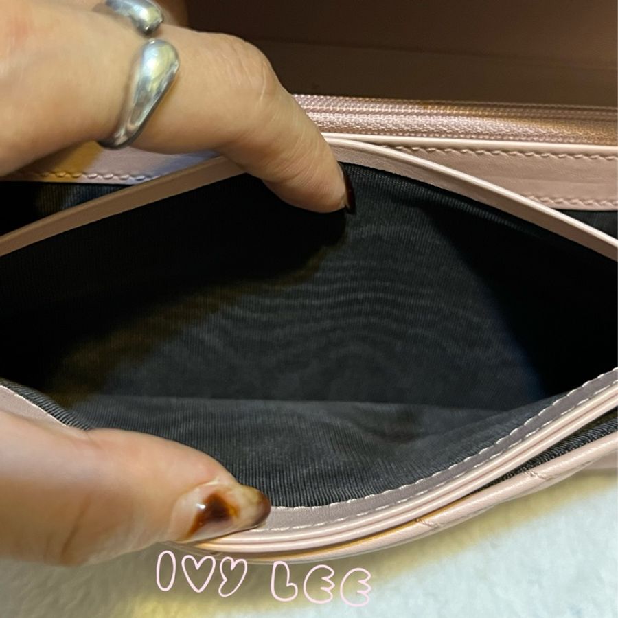 GUCCI 古馳 443436 GG Marmont絎縫紋牛皮金屬雙G LOGO長夾 粉色  二手精品-12