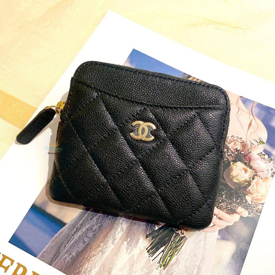 【 全新商品 】CHANEL 香奈兒 AP2061 黑色 荔枝牛皮 淡金釦 零錢包 吐司卡包 卡片夾 卡片包 卡包-0