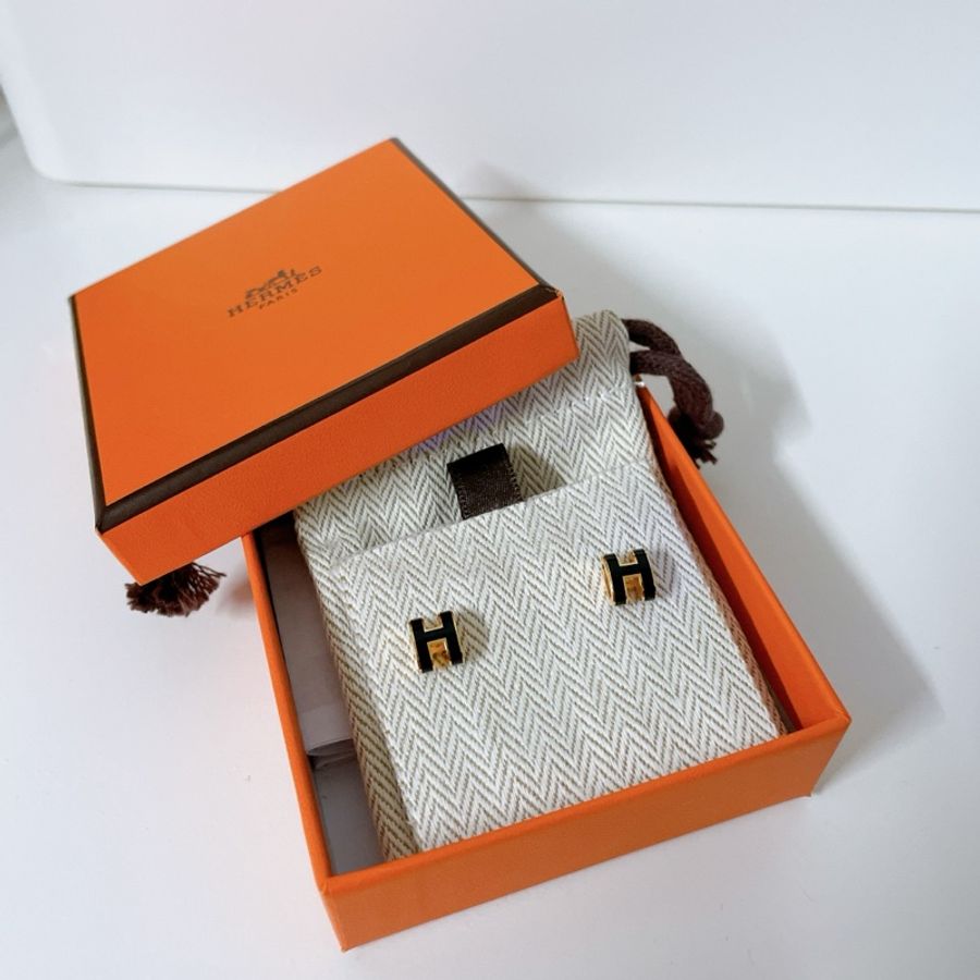 HERMES 經典迷你H耳釘 黑金-0