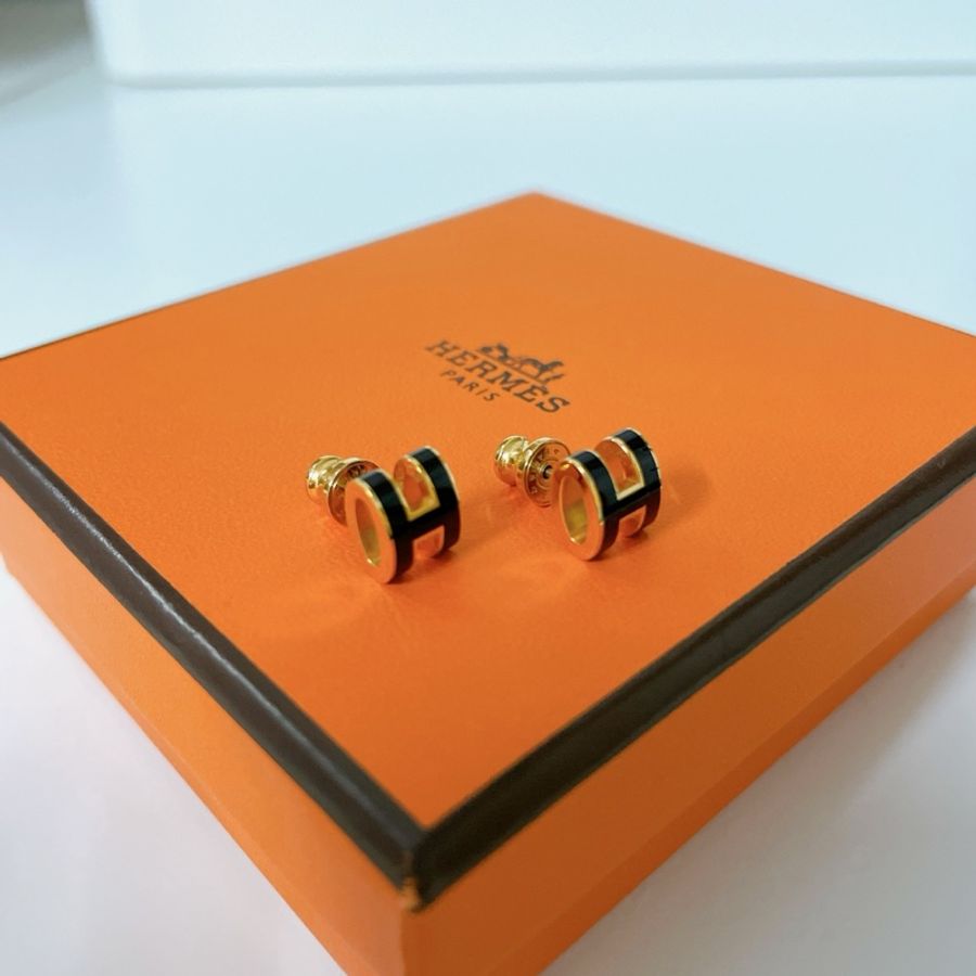 HERMES 經典迷你H耳釘 黑金-3