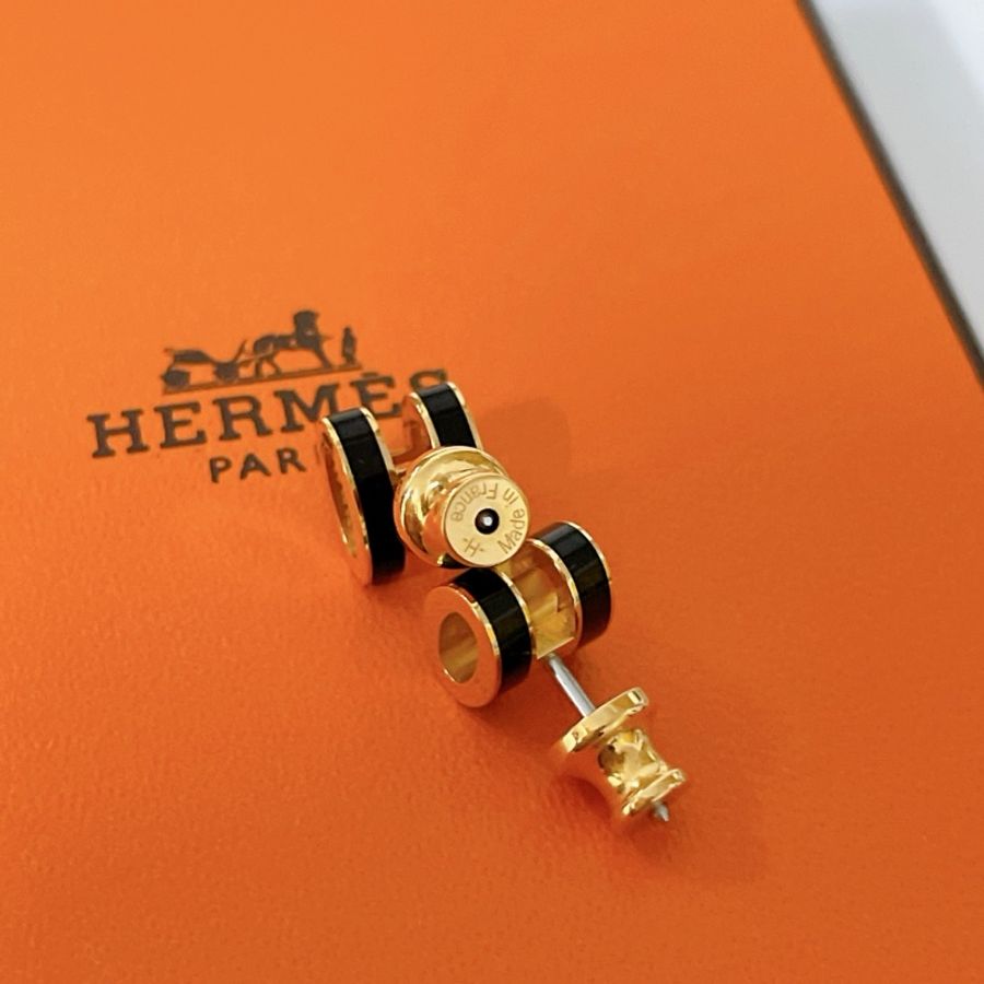 HERMES 經典迷你H耳釘 黑金-4