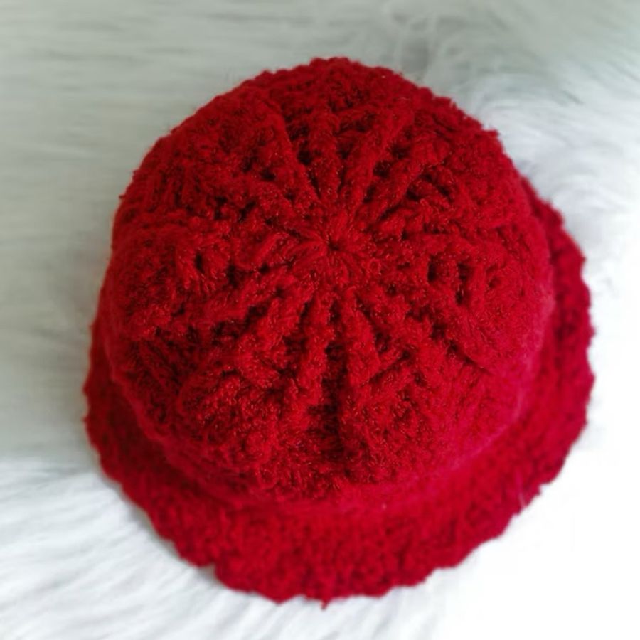烈焰火紅青春冬日手札棉料粗線手織圓頂帽漁夫帽 picture hat/cloche-1