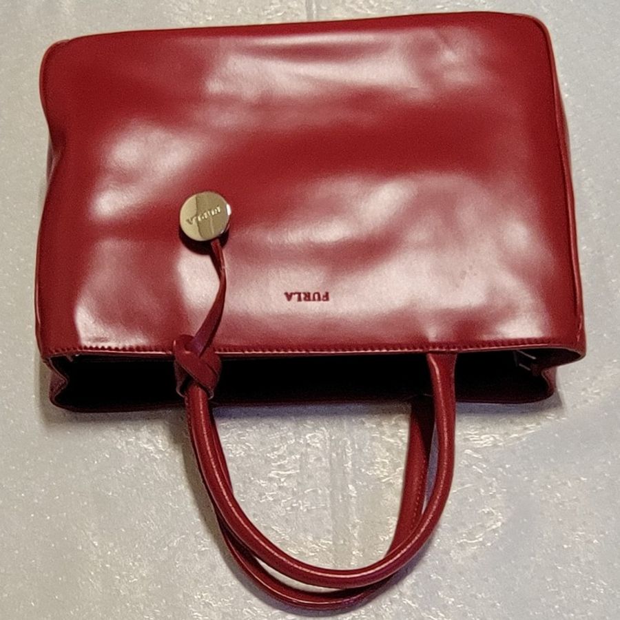 FURLA真皮紅色手提包-6