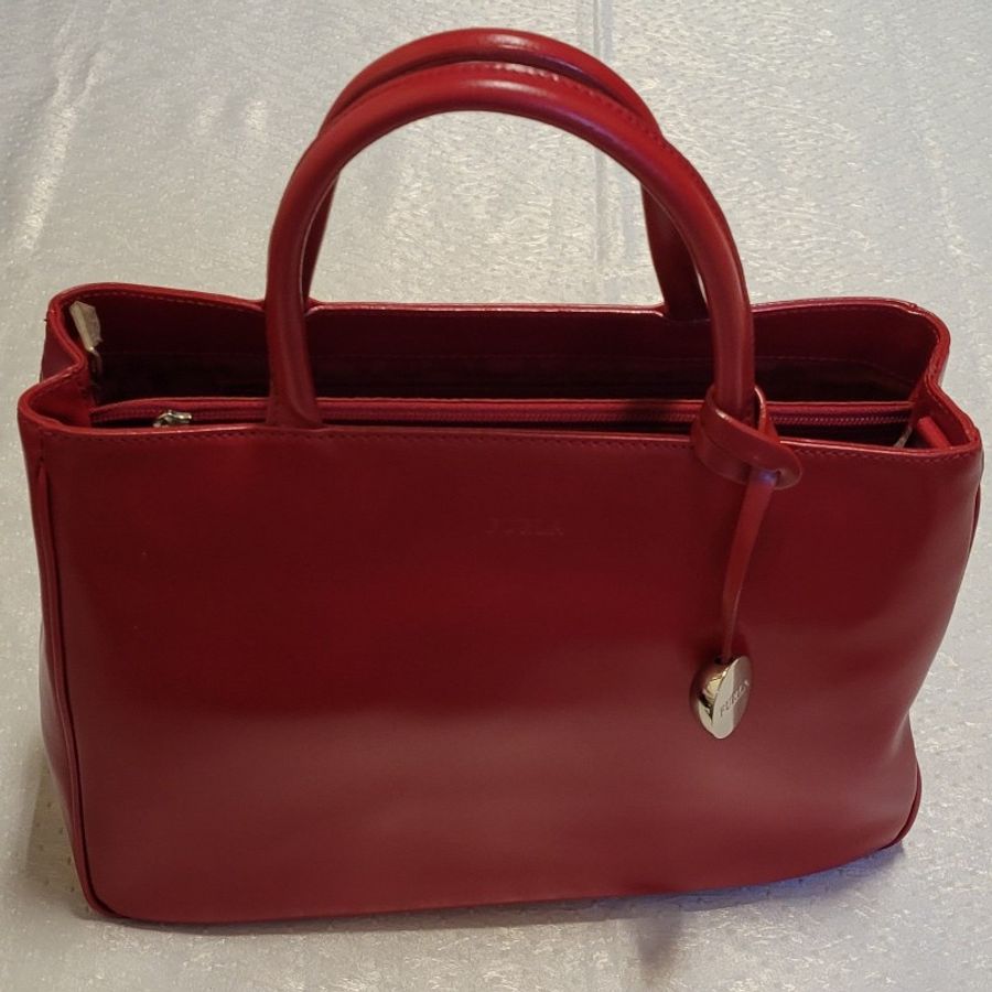 FURLA真皮紅色手提包-7