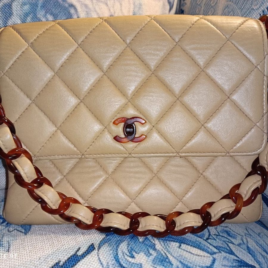 Chanel vintage 小羊皮方胖玳瑁鏈包-0