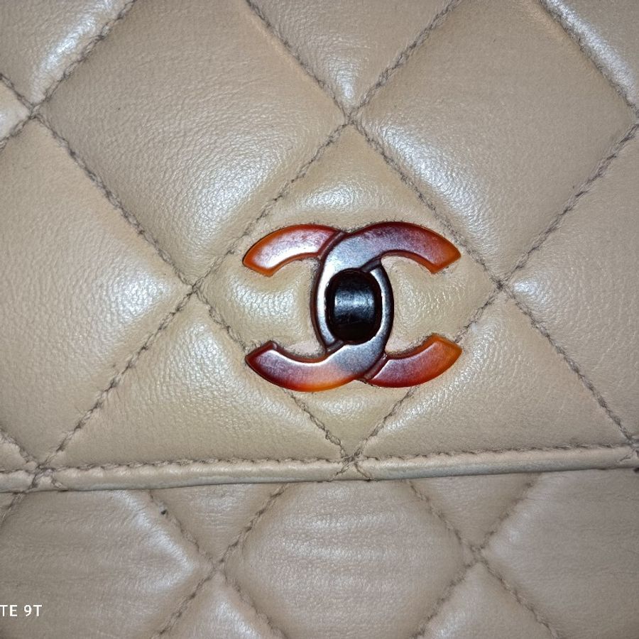 Chanel vintage 小羊皮方胖玳瑁鏈包-10