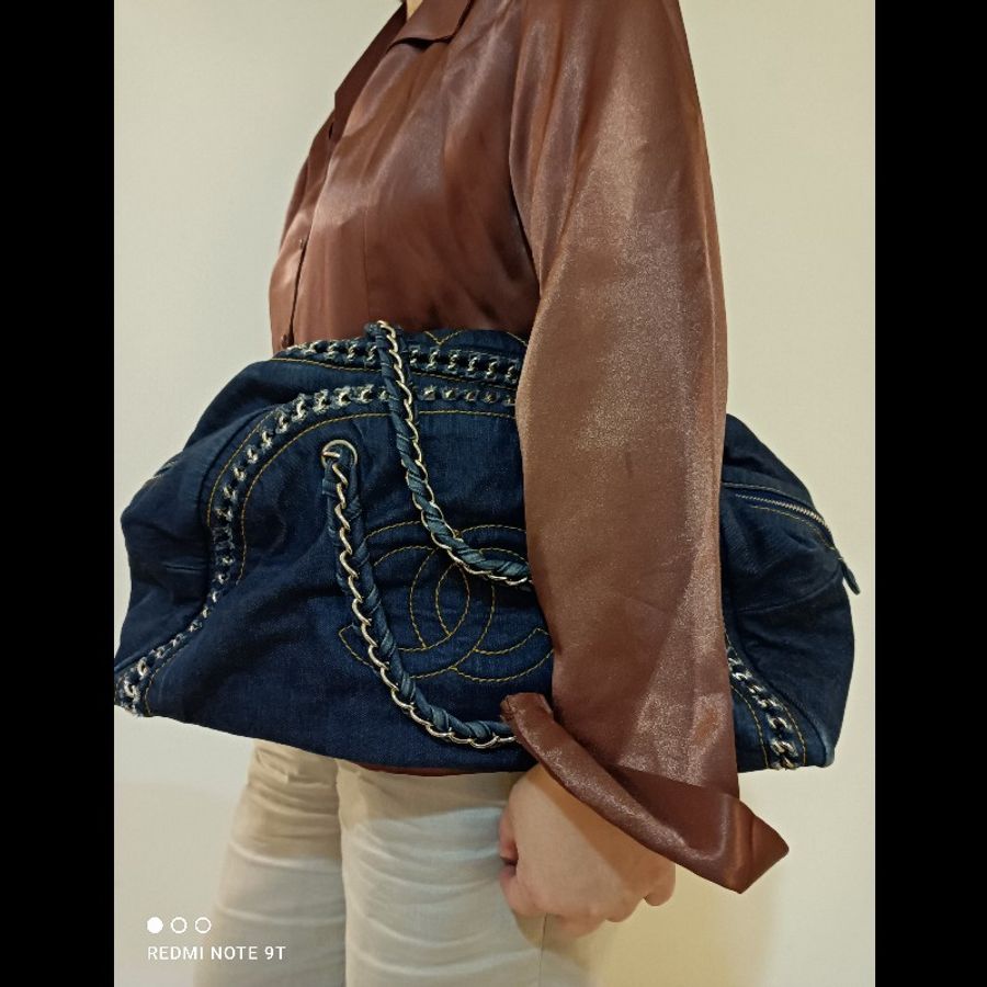Chanel vintage 單寧波士頓包保齡球牛仔鏈包-0
