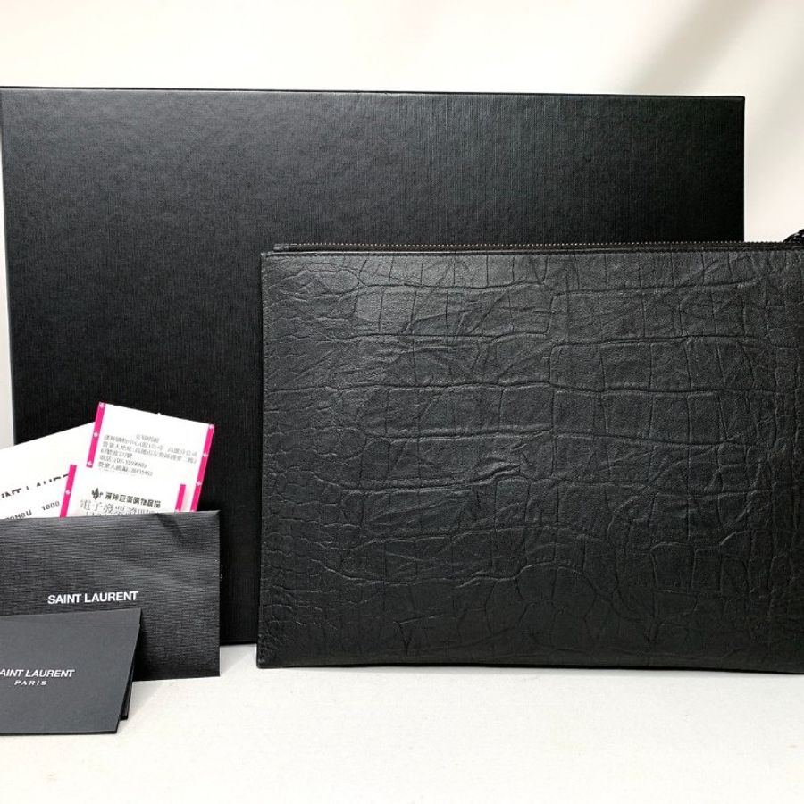 YSL 全新霧面牛皮鱷魚壓紋手拿包-2