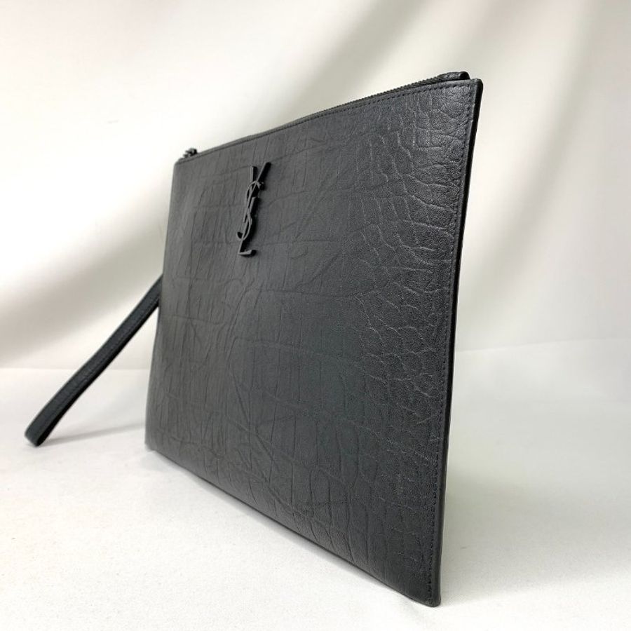 YSL 全新霧面牛皮鱷魚壓紋手拿包-3