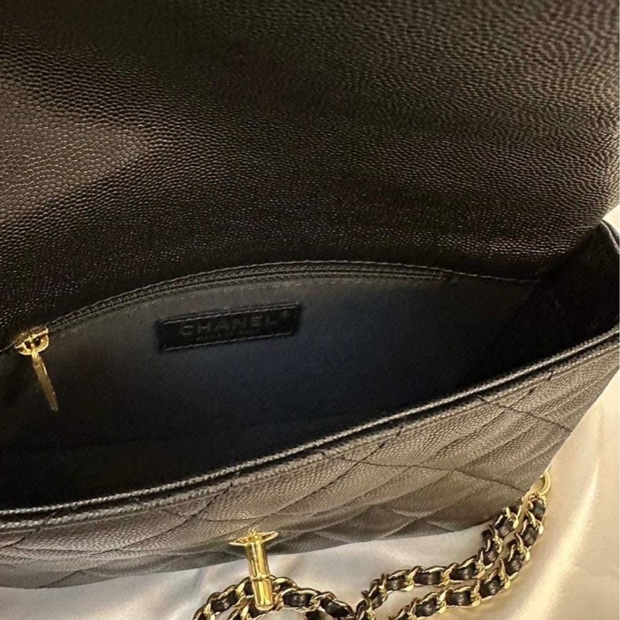Chanel 香奈兒口蓋包荔枝皮雙鏈雙C log-5