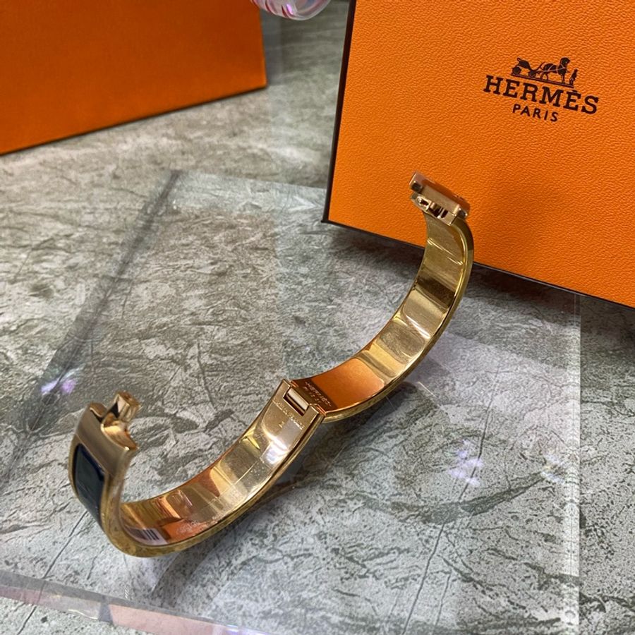 Hermes 琺瑯手環 pm sizes 黑色玫瑰金扣-1