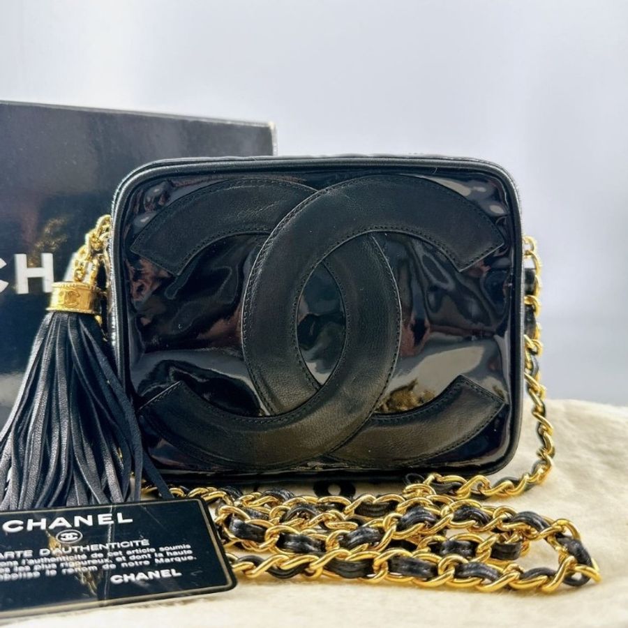 Chanel vintage 香奈兒漆皮流蘇小方胖鍊包-0