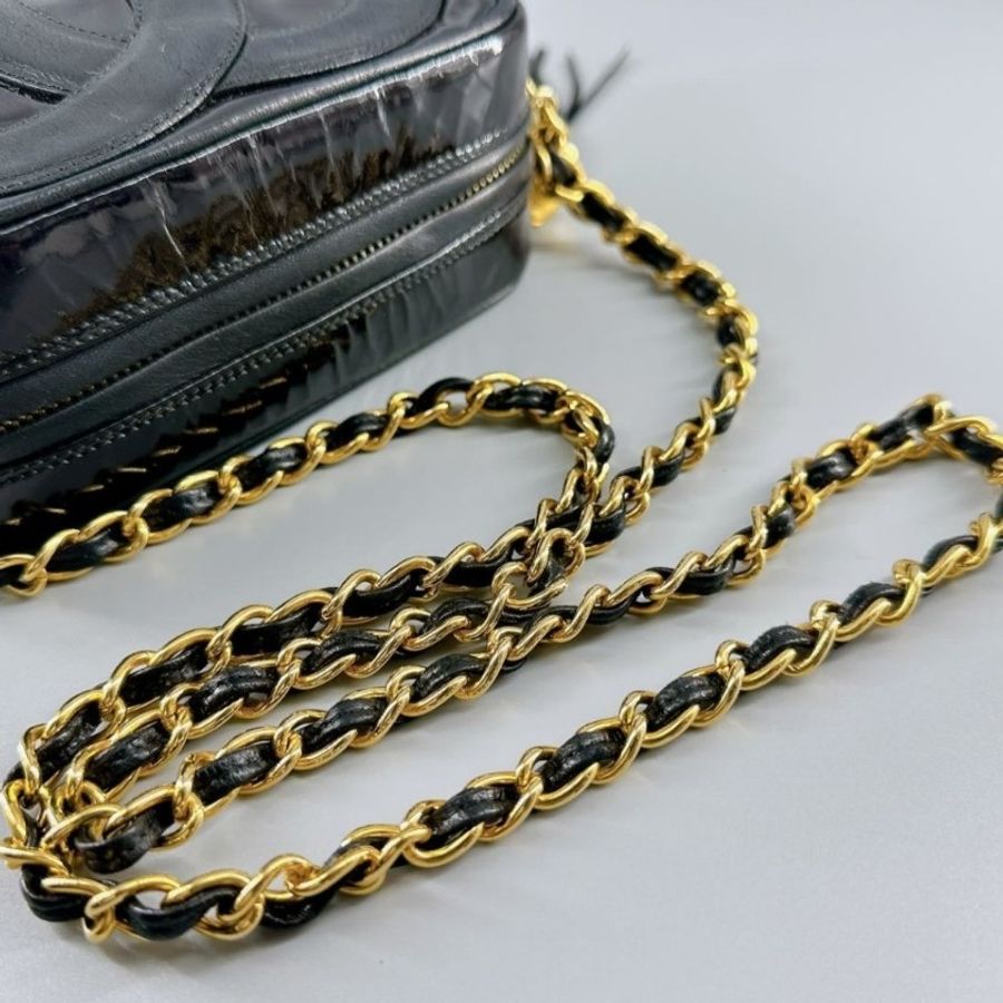 Chanel vintage 香奈兒漆皮流蘇小方胖鍊包-3