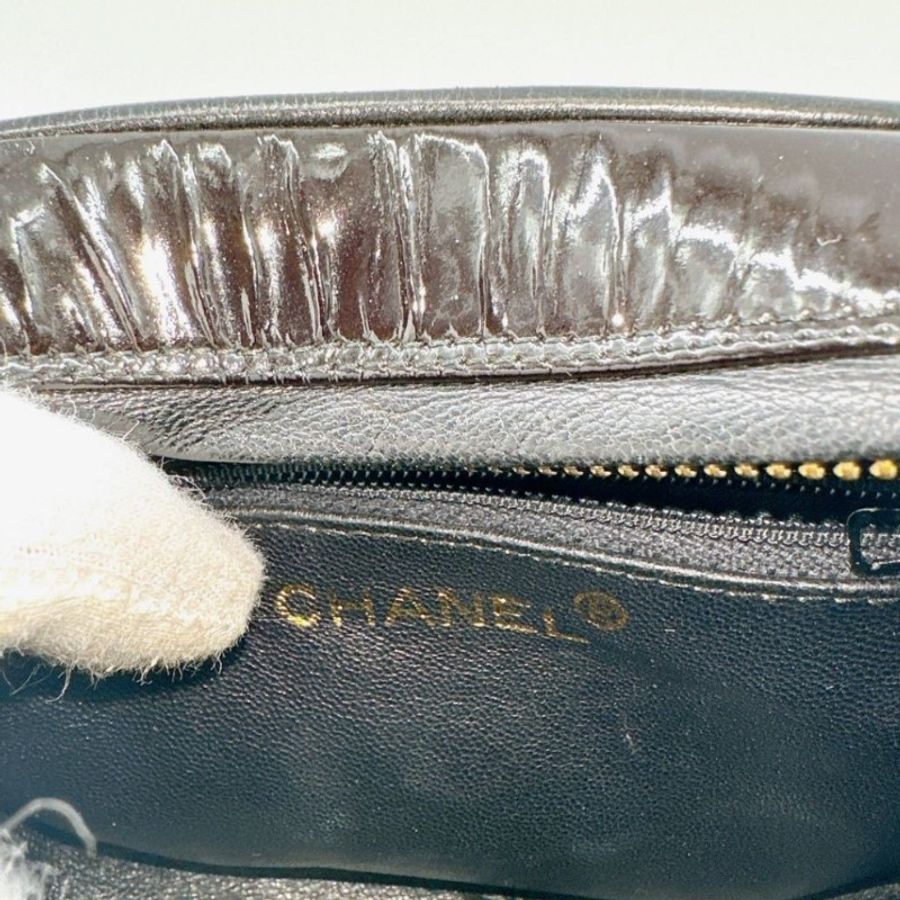 Chanel vintage 香奈兒漆皮流蘇小方胖鍊包-7
