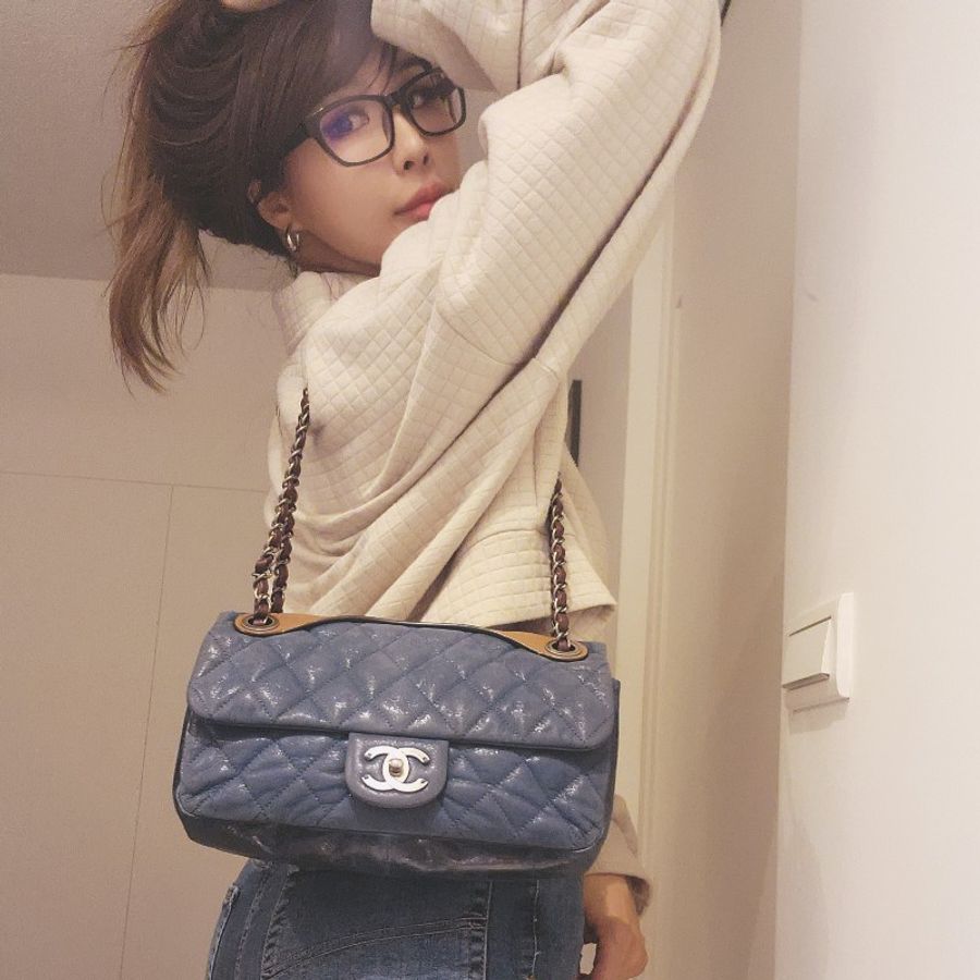 Chanel vintage 日本中古香奈兒牛仔藍鍊包-1