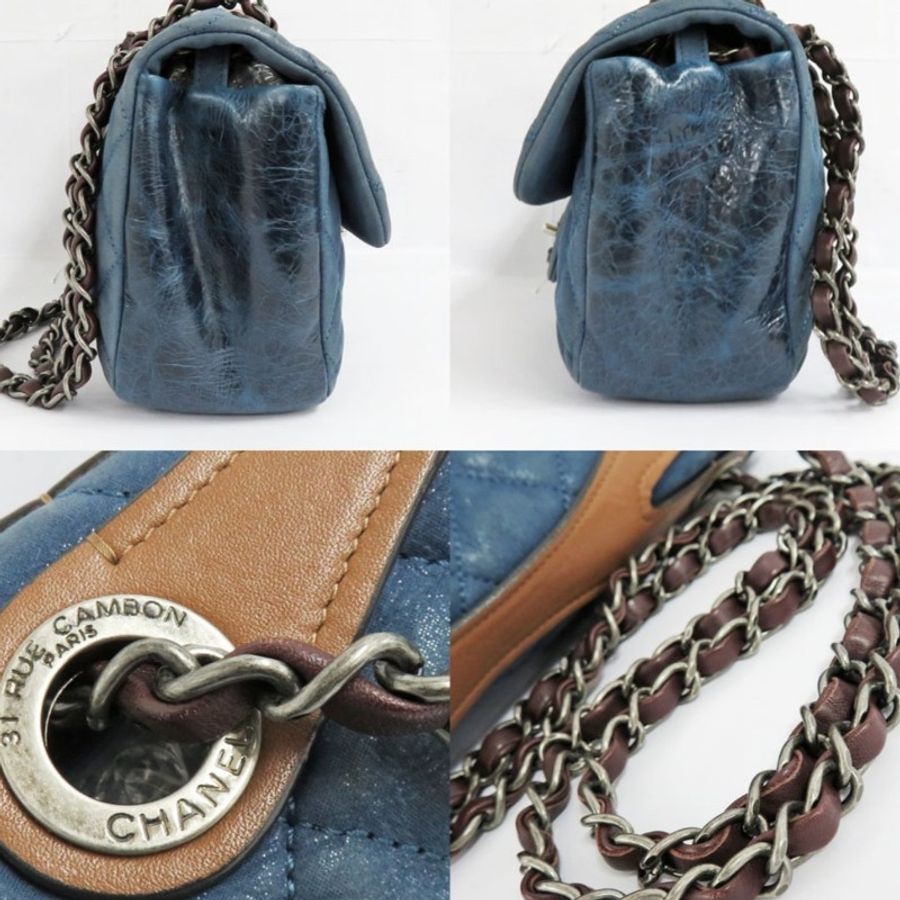 Chanel vintage 日本中古香奈兒牛仔藍鍊包-5