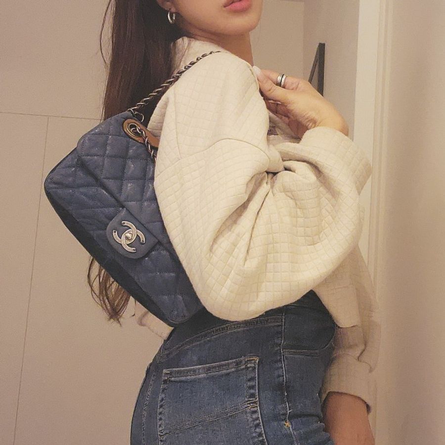 Chanel vintage 日本中古香奈兒牛仔藍鍊包-14