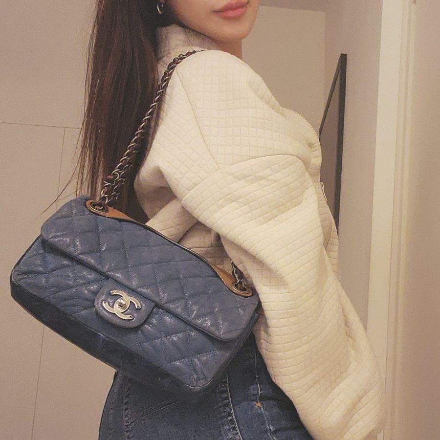 Chanel vintage 日本中古香奈兒牛仔藍鍊包-15