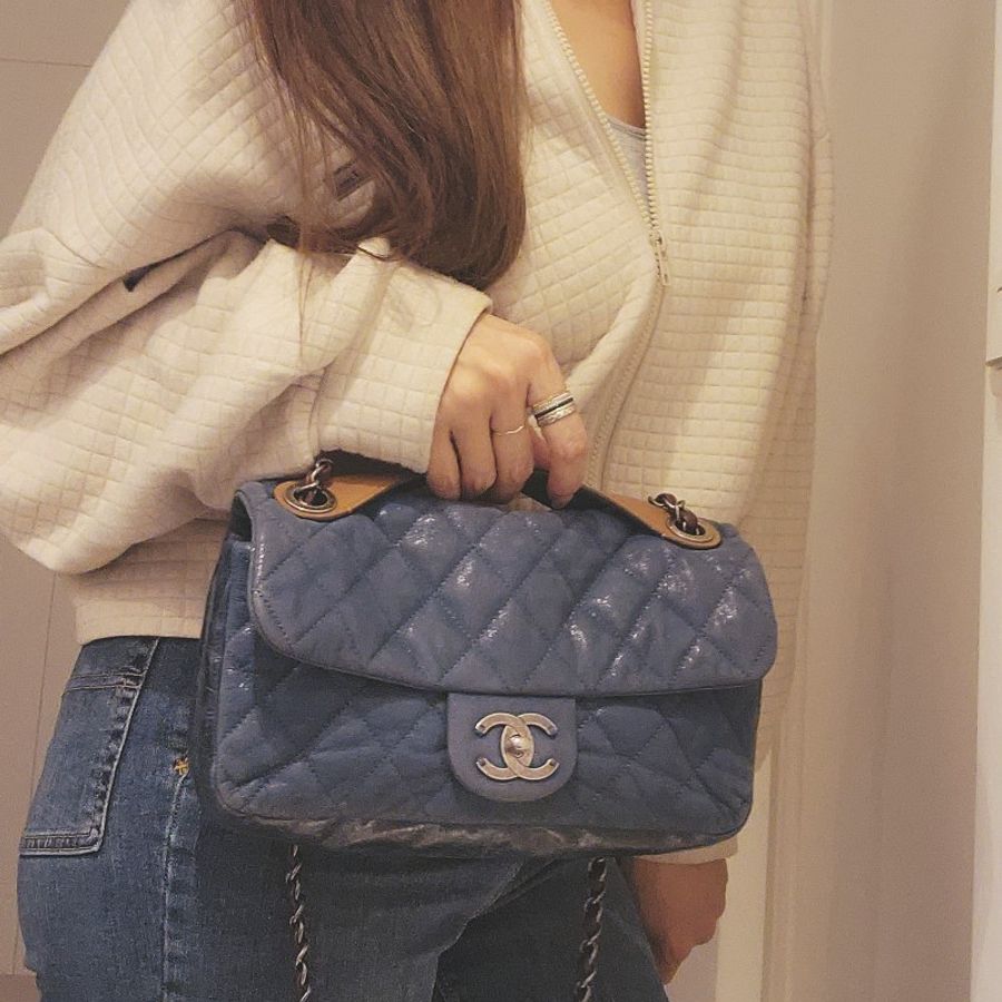 Chanel vintage 日本中古香奈兒牛仔藍鍊包-16