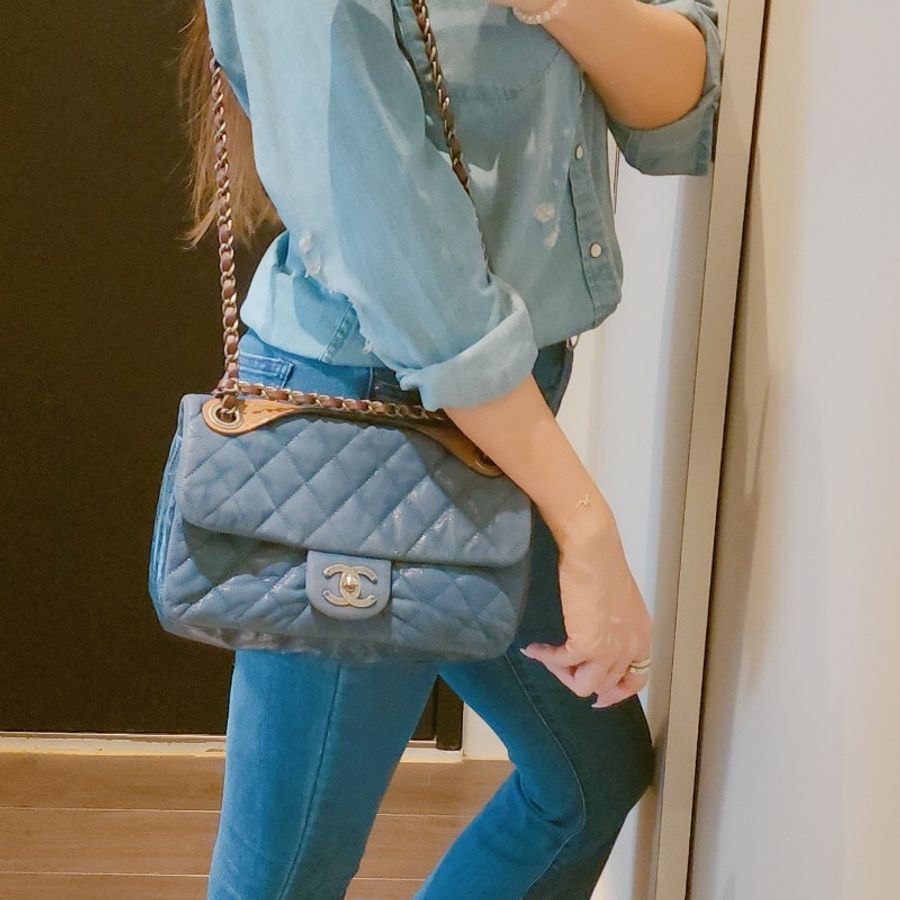 Chanel vintage 日本中古香奈兒牛仔藍鍊包-12