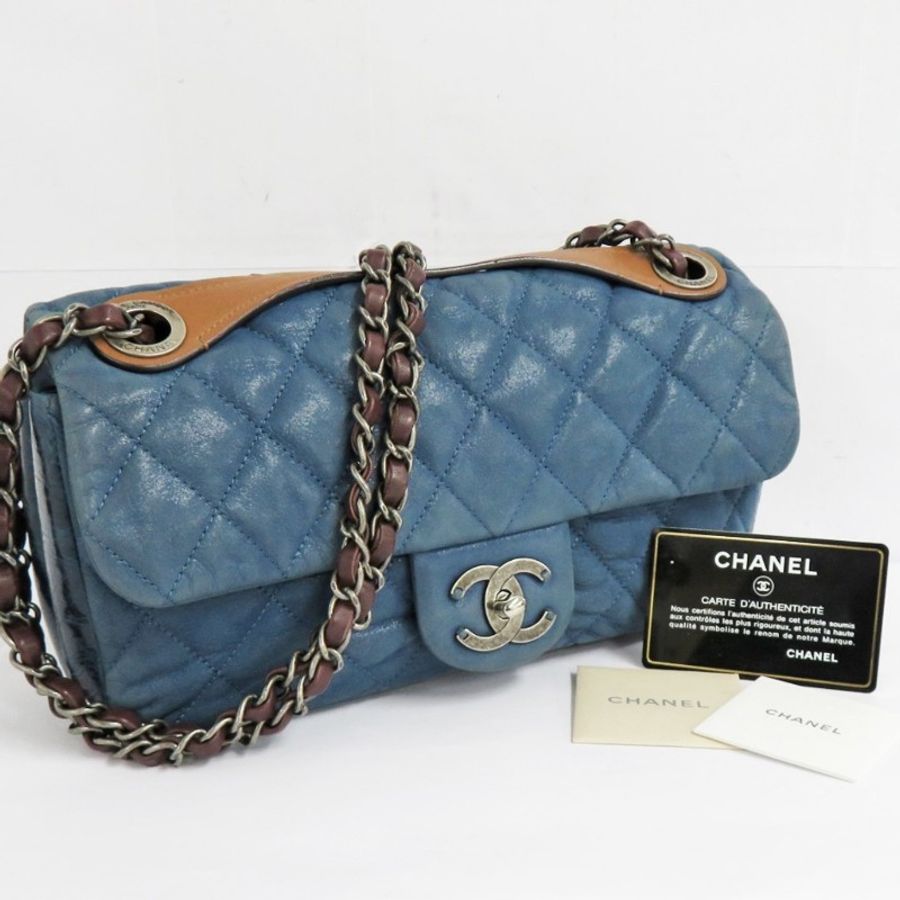 Chanel vintage 日本中古香奈兒牛仔藍鍊包-0