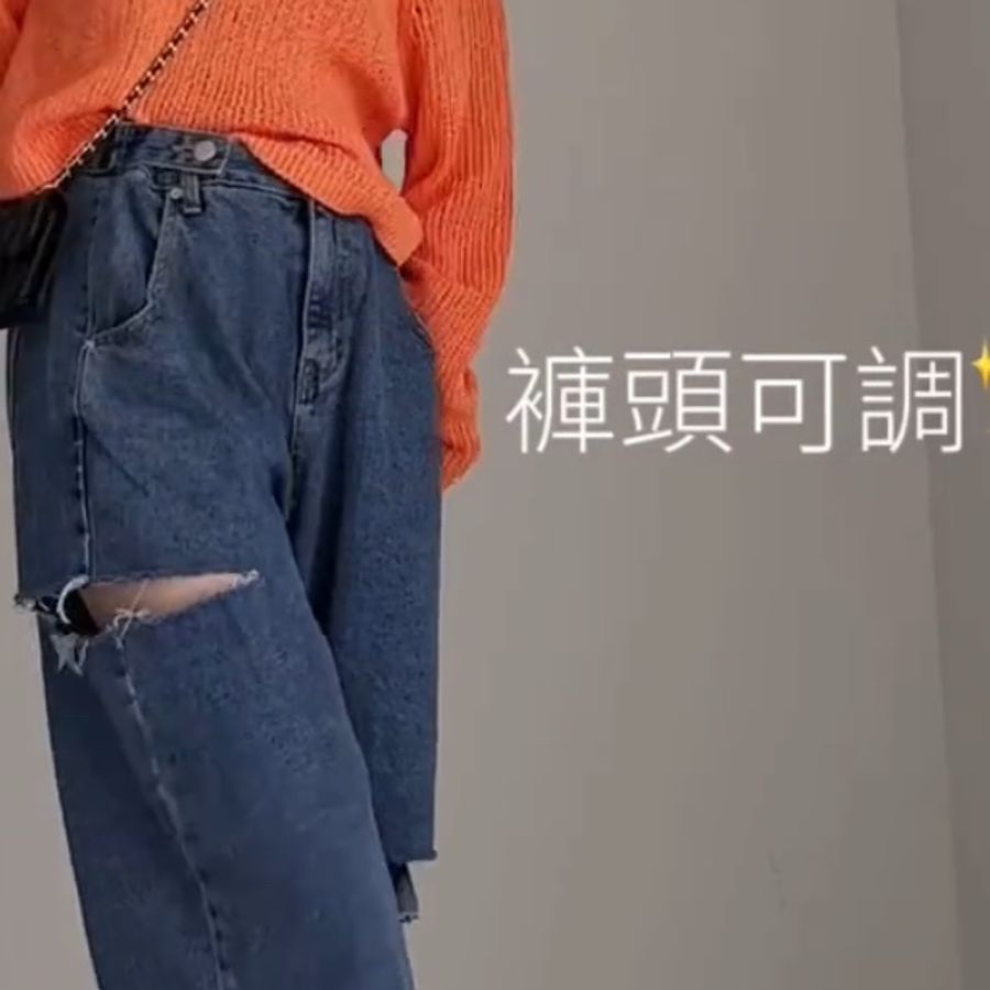 正韓刷破牛仔褲/L號-6