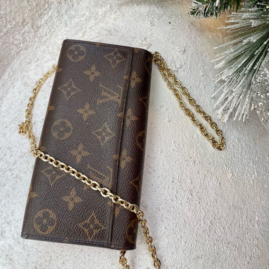Louis Vutton中古老花長銀包(免打孔加鍊)-4