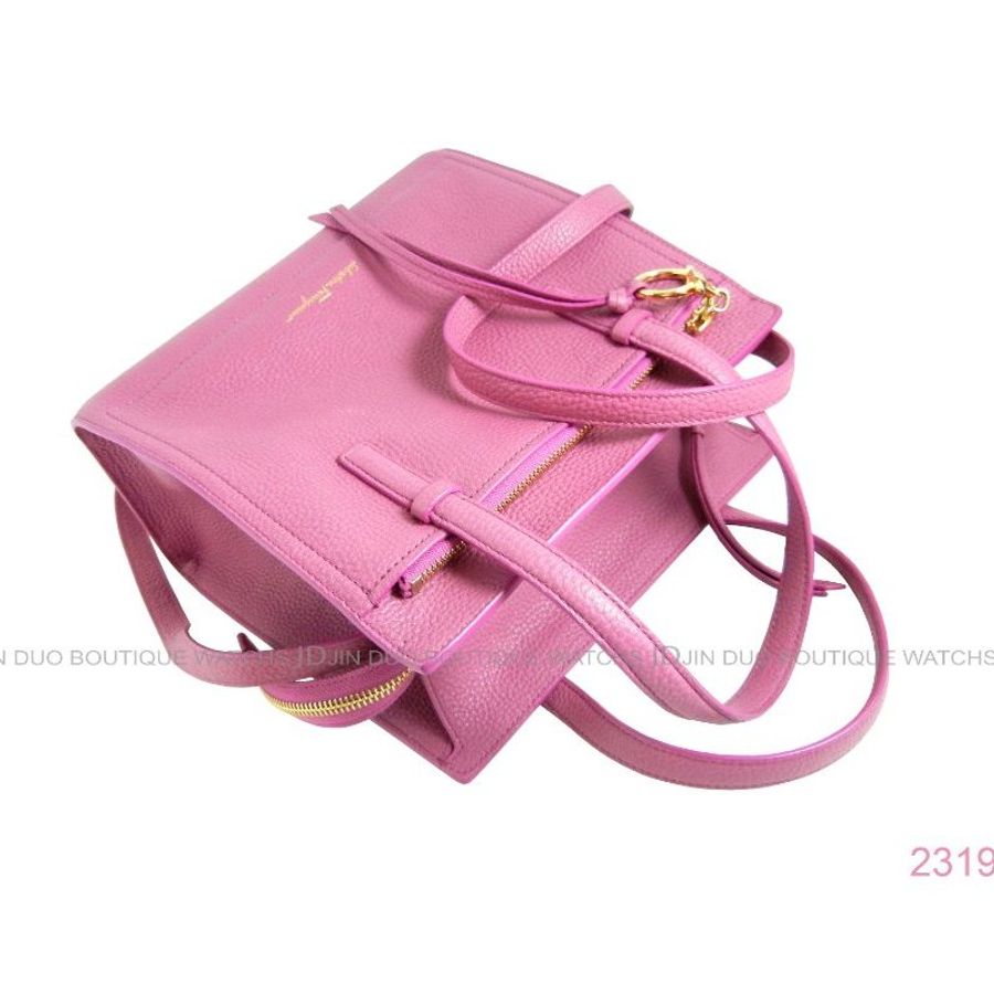 金鐸精品~2319 Salvatore Ferragamo菲拉格慕 粉紅色荔枝皮紋小牛皮 手提側肩背包-2