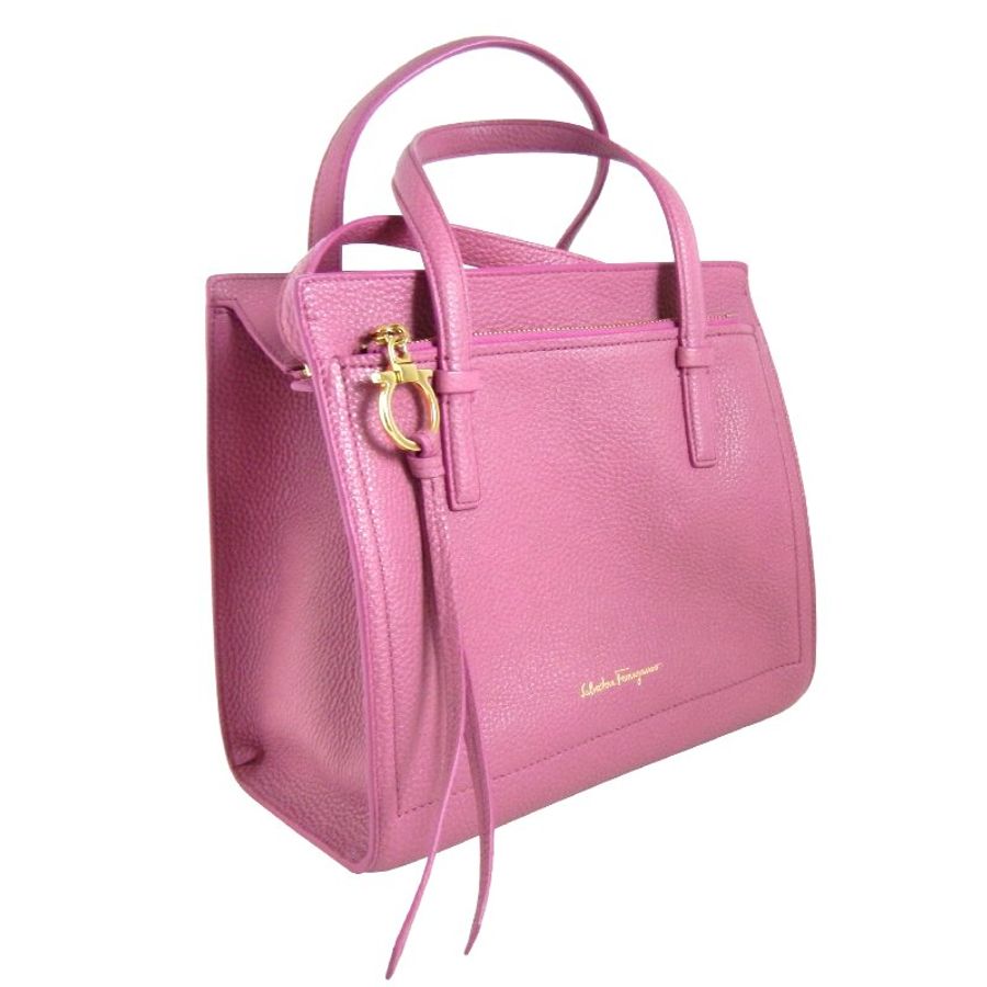 金鐸精品~2319 Salvatore Ferragamo菲拉格慕 粉紅色荔枝皮紋小牛皮 手提側肩背包-3