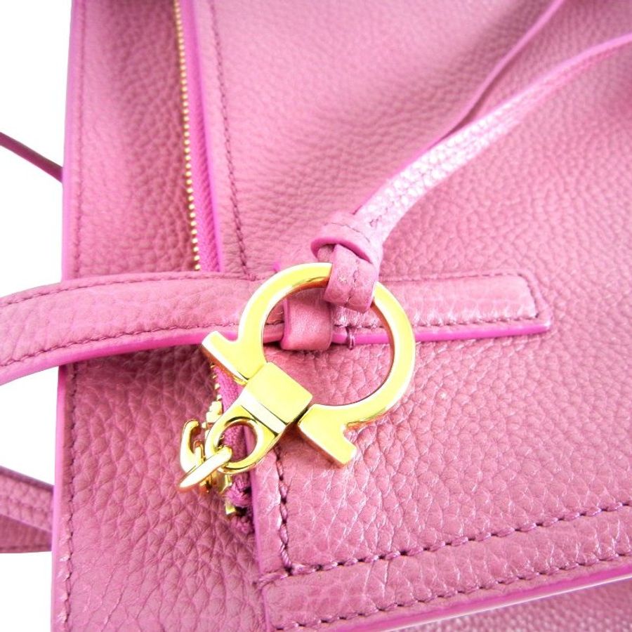 金鐸精品~2319 Salvatore Ferragamo菲拉格慕 粉紅色荔枝皮紋小牛皮 手提側肩背包-5