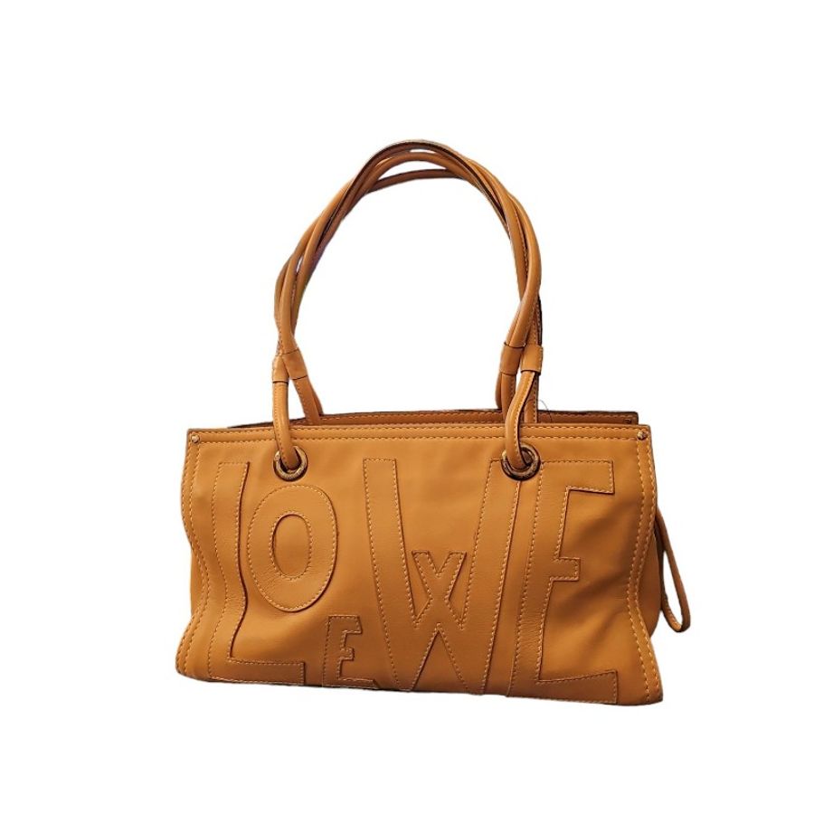 loewe 雙面logo 牛皮側背包 吐司包 (淺餅乾色)-8
