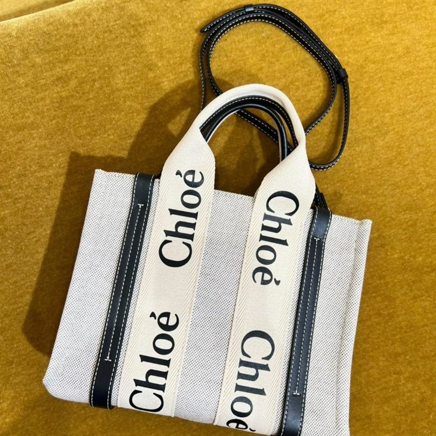 🧧新年特價活動🧧Chloe 小款皮革飾邊絲帶棉質 Woody 包 藍黑色《當季專櫃正售★全新商品 》-15