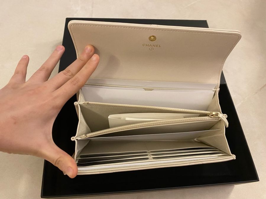 香奈兒Chanel 19包 米白羊皮長夾-5
