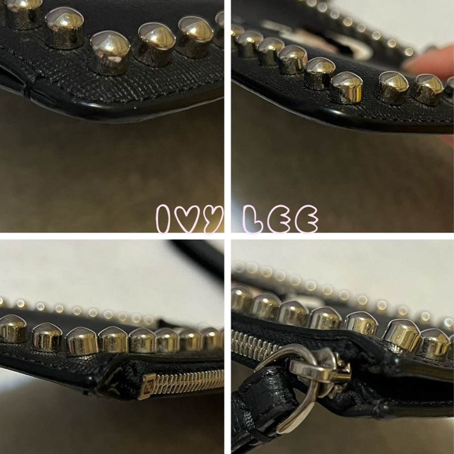 FENDI 卡爾公仔造型鉚釘防刮牛皮手拿包 單層包 二手精品-9