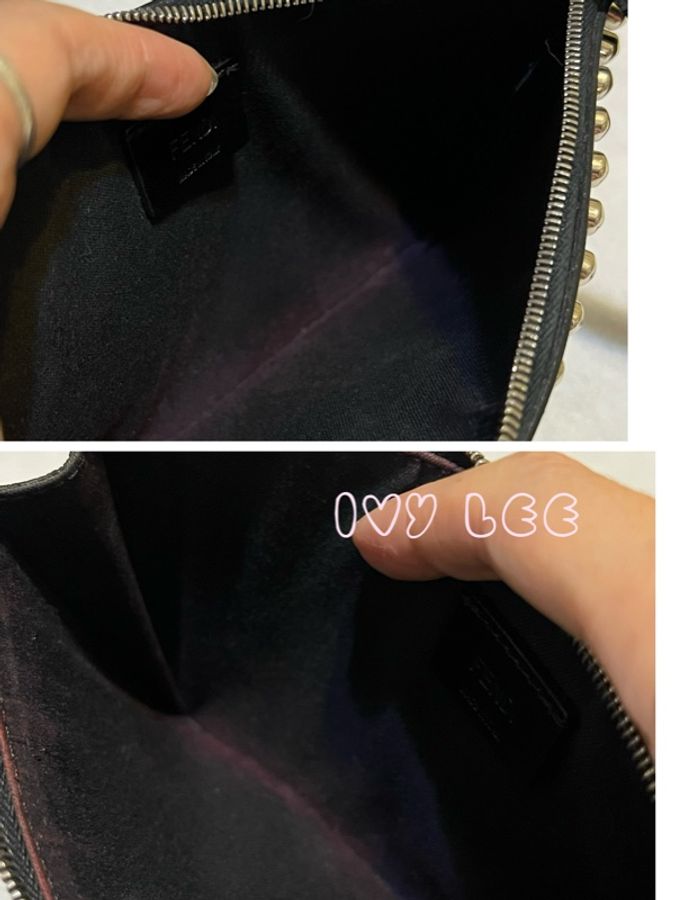 FENDI 卡爾公仔造型鉚釘防刮牛皮手拿包 單層包 二手精品-12