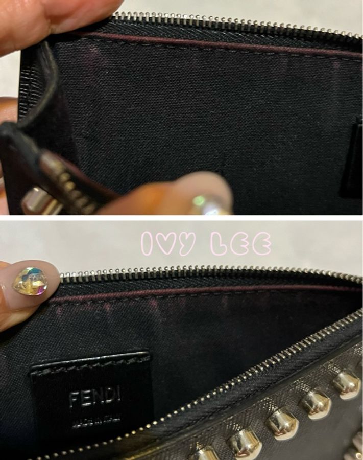 FENDI 卡爾公仔造型鉚釘防刮牛皮手拿包 單層包 二手精品-13