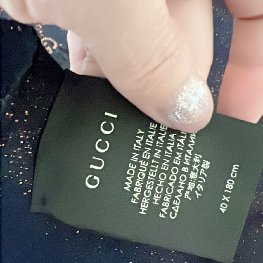 GUCCI 藍色金絲 G LOGO 羊毛混紡圍巾-3
