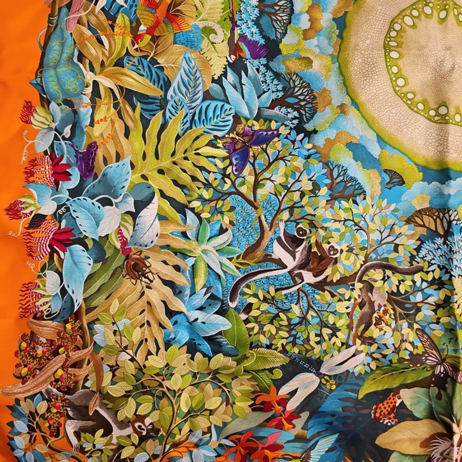 Hermes 熱帶叢林絲巾 Hermès Au Coeur de la Vie - Foulard en soie multicolore-8