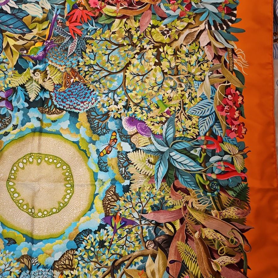 Hermes 熱帶叢林絲巾 Hermès Au Coeur de la Vie - Foulard en soie multicolore-10