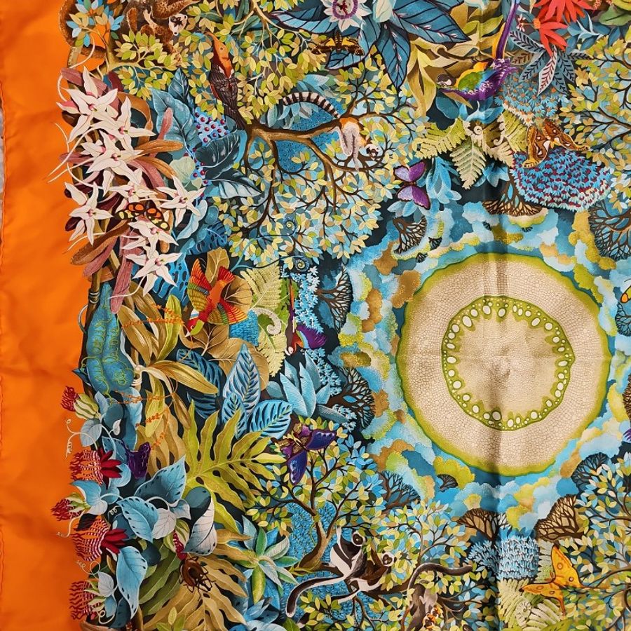 Hermes 熱帶叢林絲巾 Hermès Au Coeur de la Vie - Foulard en soie multicolore-11