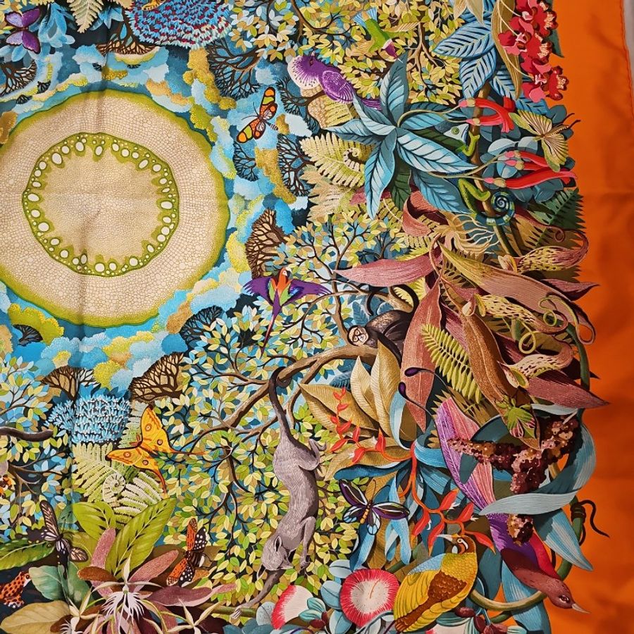 Hermes 熱帶叢林絲巾 Hermès Au Coeur de la Vie - Foulard en soie multicolore-1