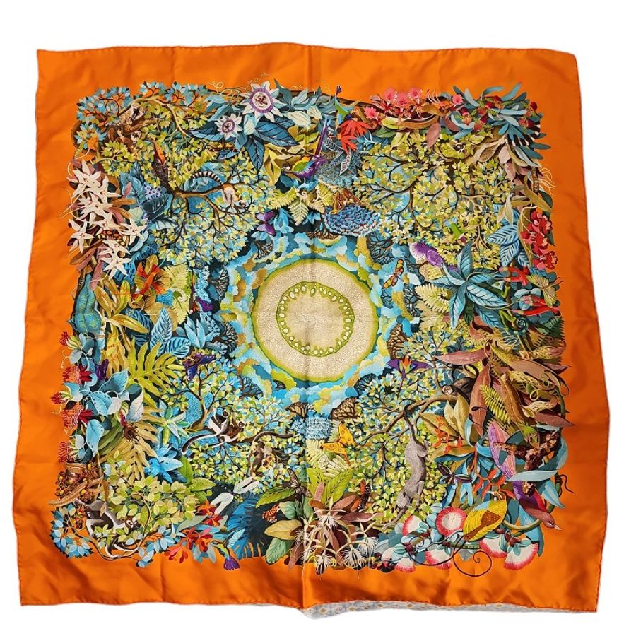 Hermes 熱帶叢林絲巾 Hermès Au Coeur de la Vie - Foulard en soie multicolore-6