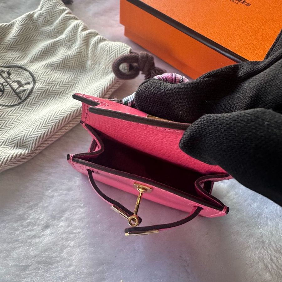 Hermes Kelly Twilly Bag 拼色迷你凱莉包吊飾(唇膏粉/古典玫瑰粉)-4