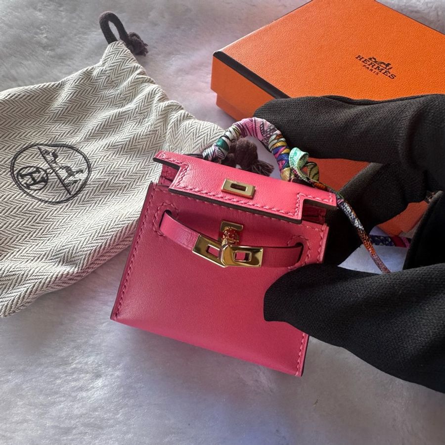 Hermes Kelly Twilly Bag 拼色迷你凱莉包吊飾(唇膏粉/古典玫瑰粉)-5