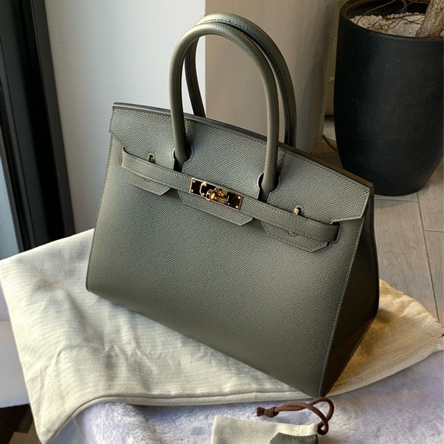 Hermes Birkin 金釦 Epsom 皮30cm(灰綠色)-0