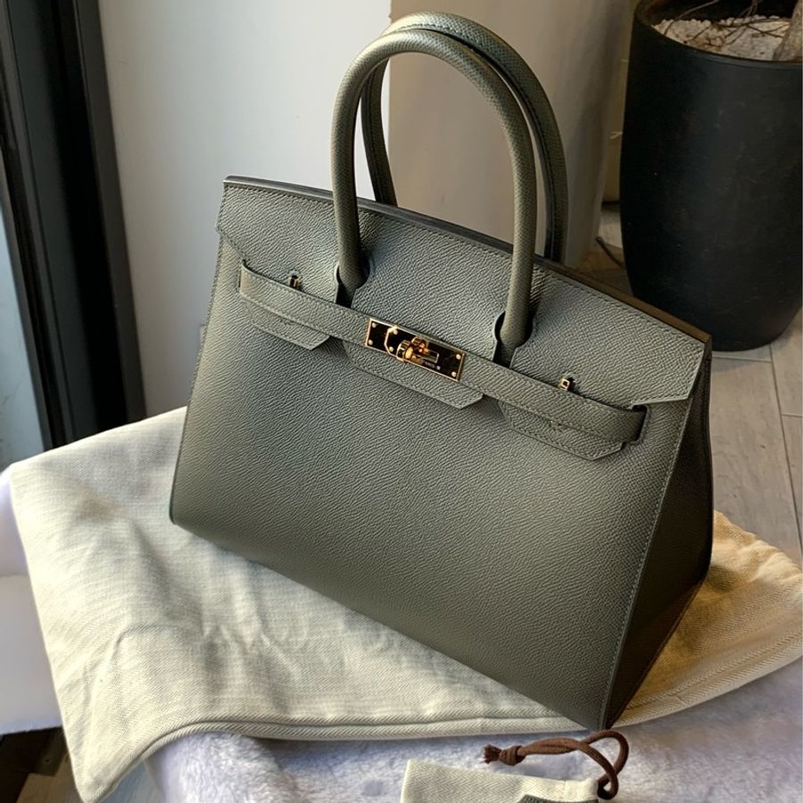 Hermes Birkin 金釦 Epsom 皮30cm(灰綠色)-1