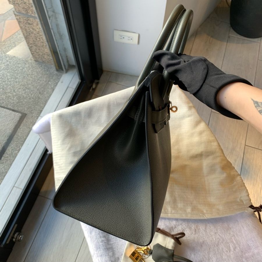 Hermes Birkin 金釦 Epsom 皮30cm(灰綠色)-6