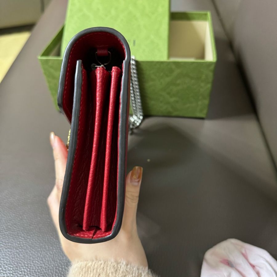 GUCCI 9.5新Dionysus 酒神水鑽皮夾式鍊包(紅色)-7